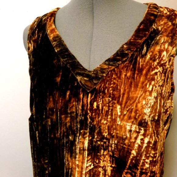 CRUSHED VELVET V-neck Sleeveless Blouse PM Rust Brown Orange Zipper back top - Picture 1 of 8